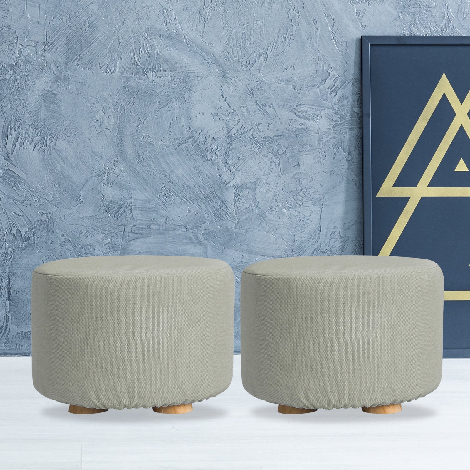 Set of Two Grey Fabric Ottoman/Foot Stools