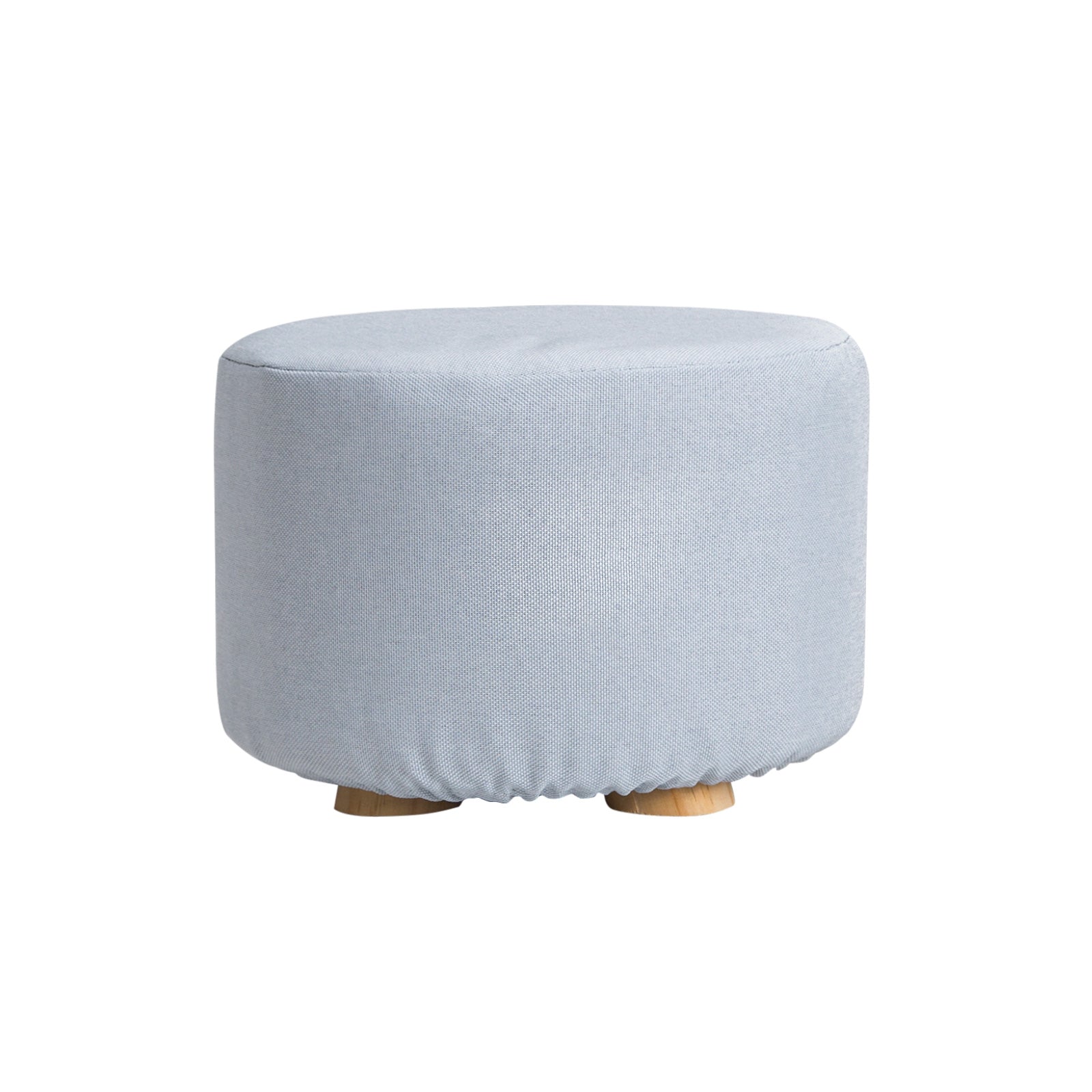 La Bella Light Blue Fabric Ottoman Round Wooden Leg Foot Stool