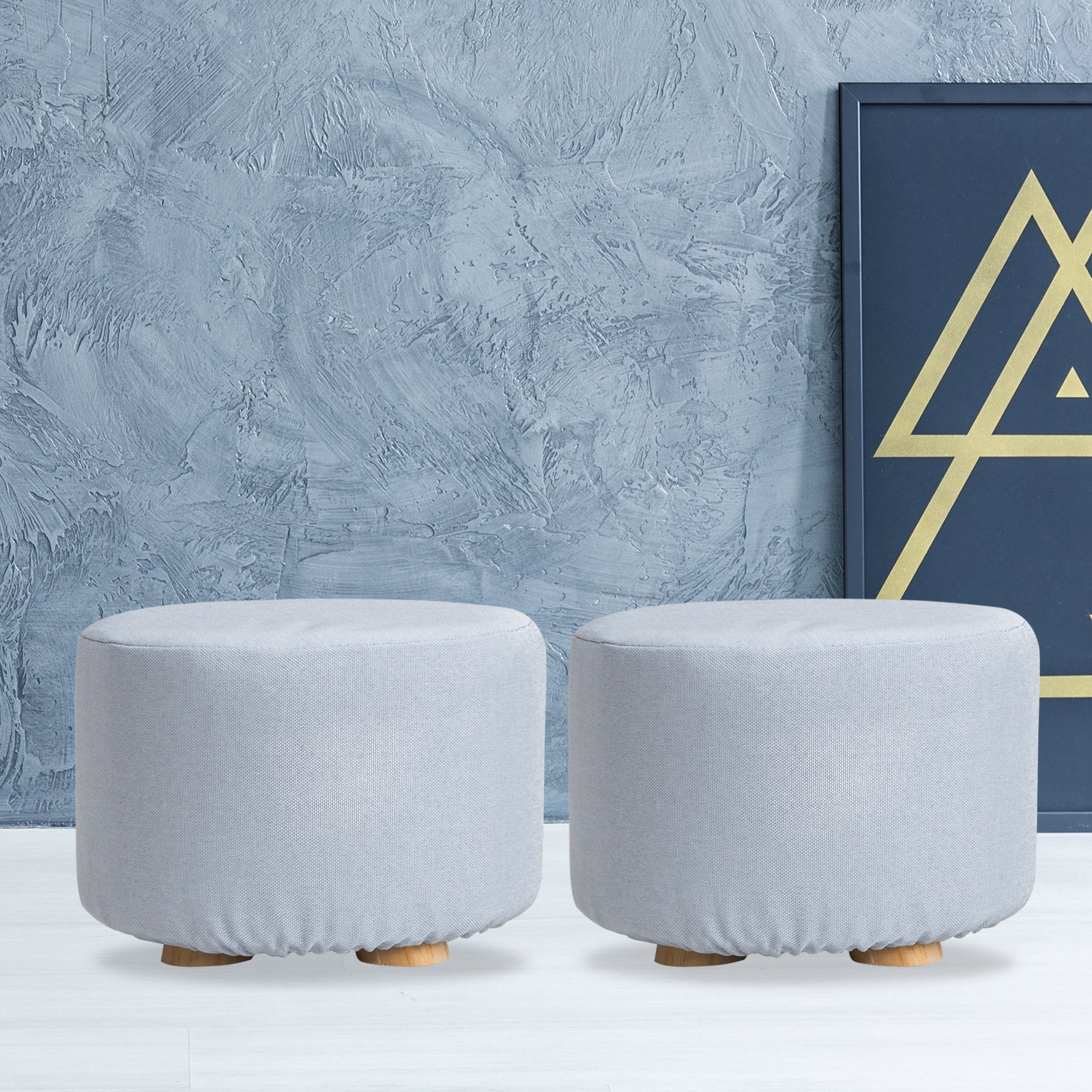 Free Shipping! Set of Two Light Blue Fabric Ottoman