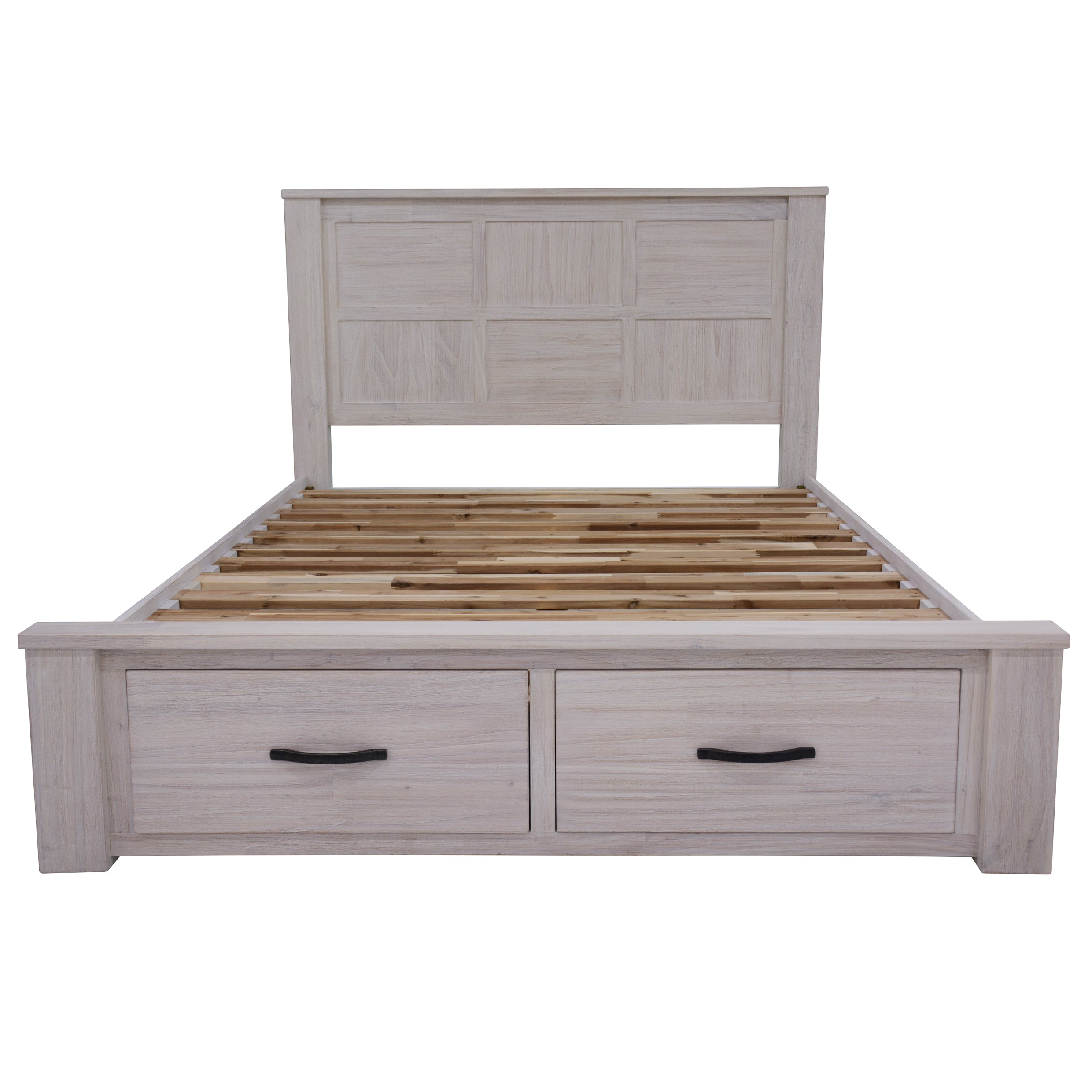Queen Size Bed Frame With Storage Drawers - White