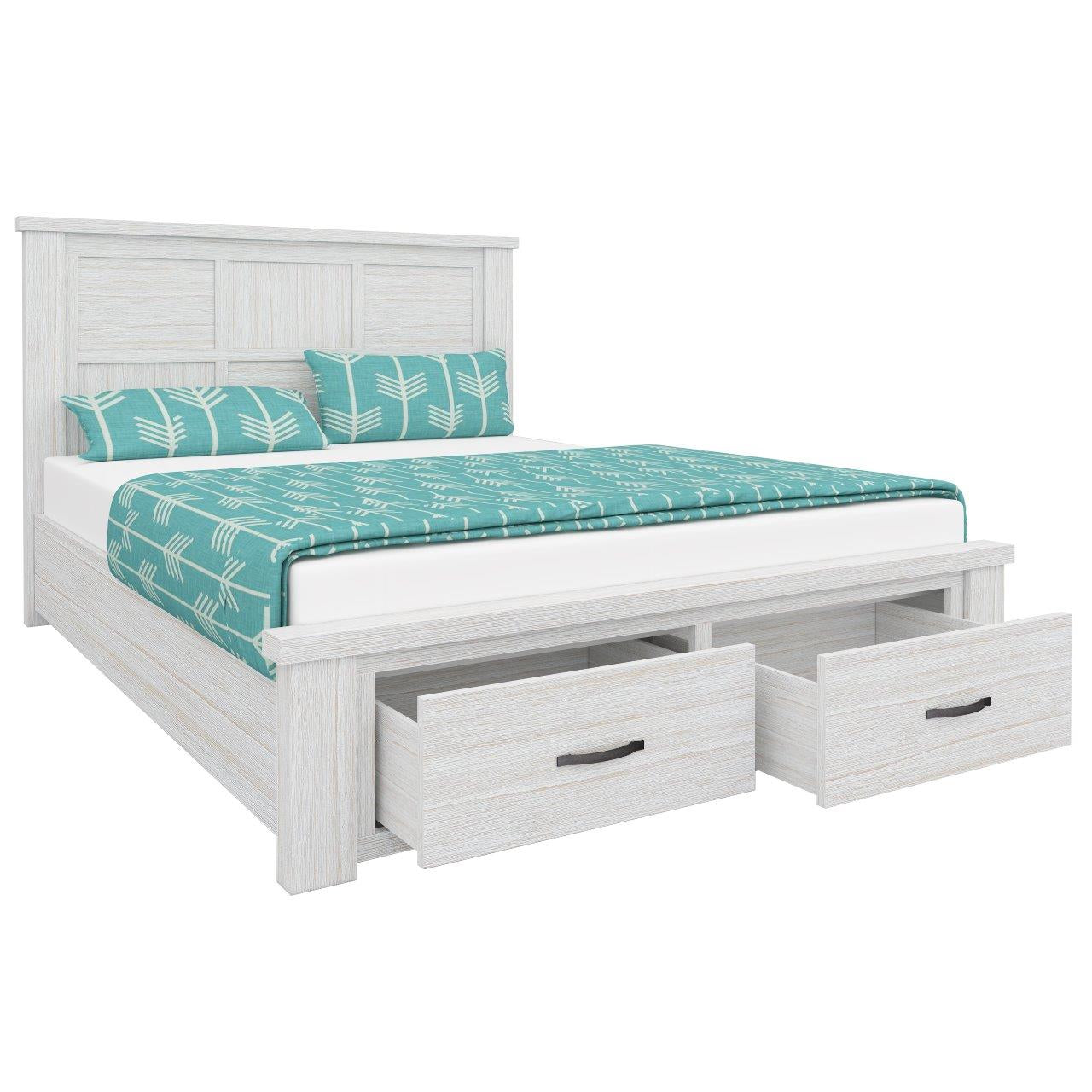 Double Size Bed Frame With Storage Drawers - White