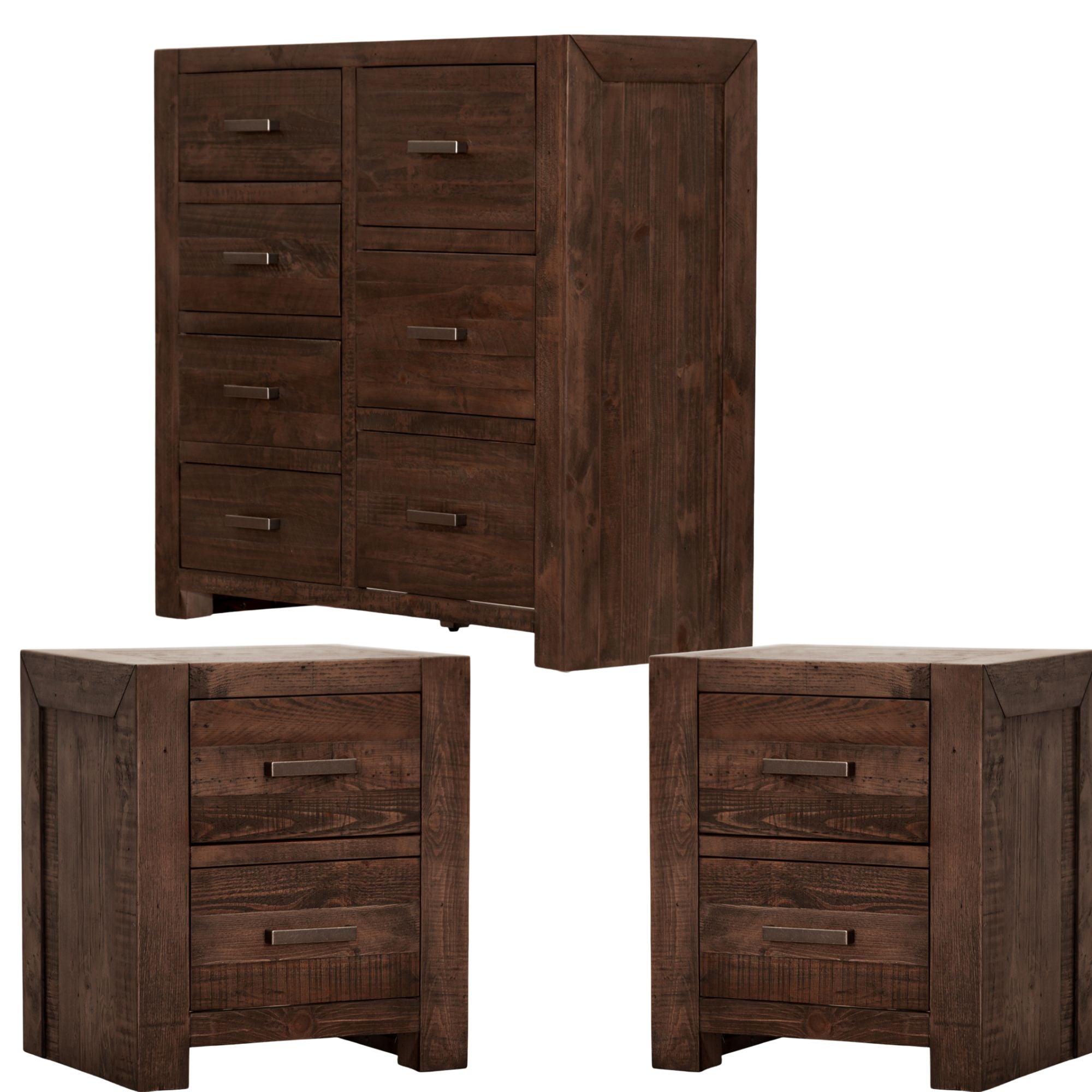 Out of stock! No Assembly Required on this Three Piece Bedroom Bundle - Two Bedside Tables and Tallboy - Grey Stone