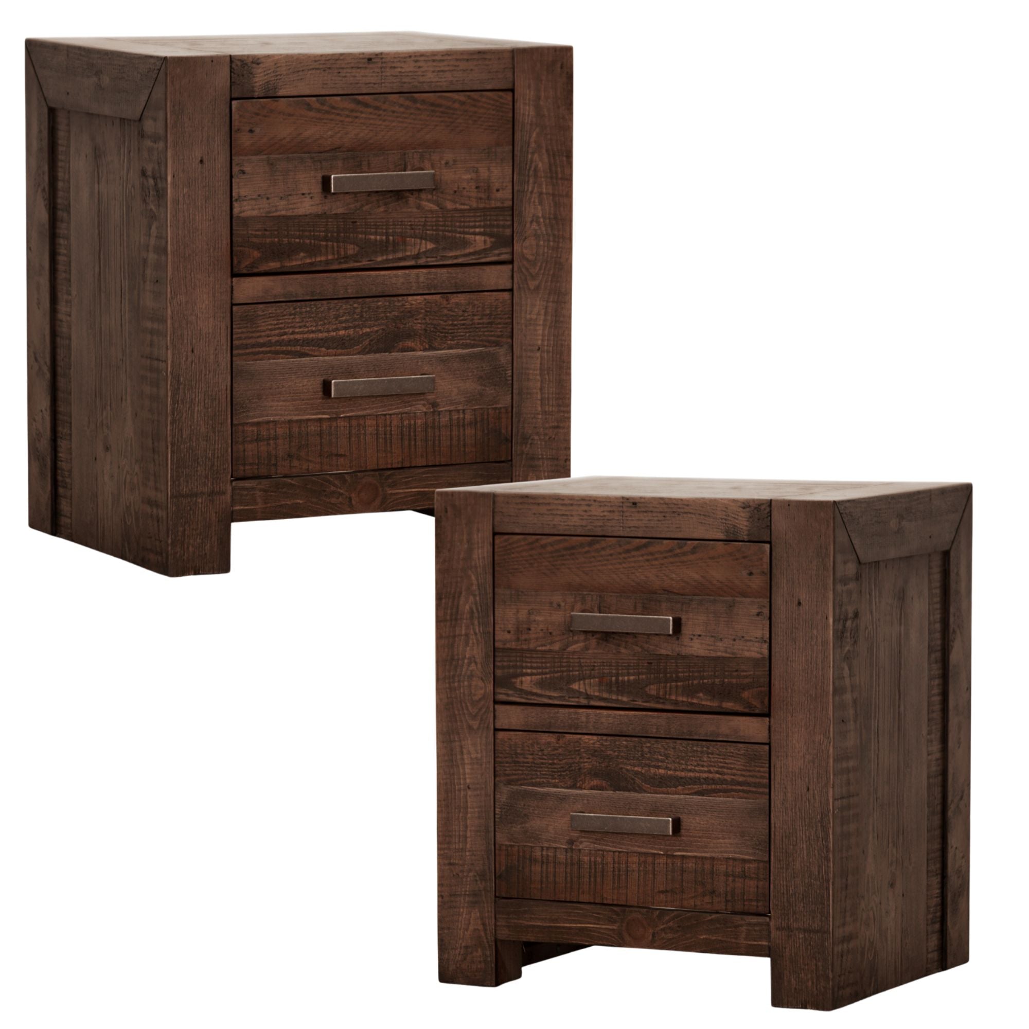 No Assembly Required on this Set of Two Quality Bedside Tables with Two Drawers - Grey Stone