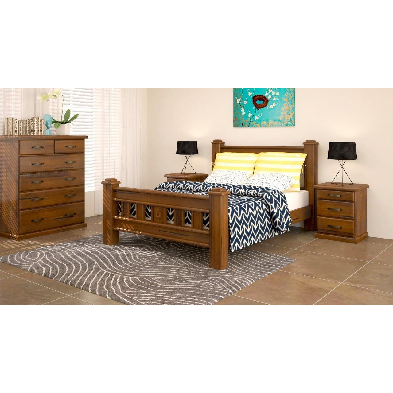Back In Stock! Queen Size Bed Base Solid Pine - Dark Brown