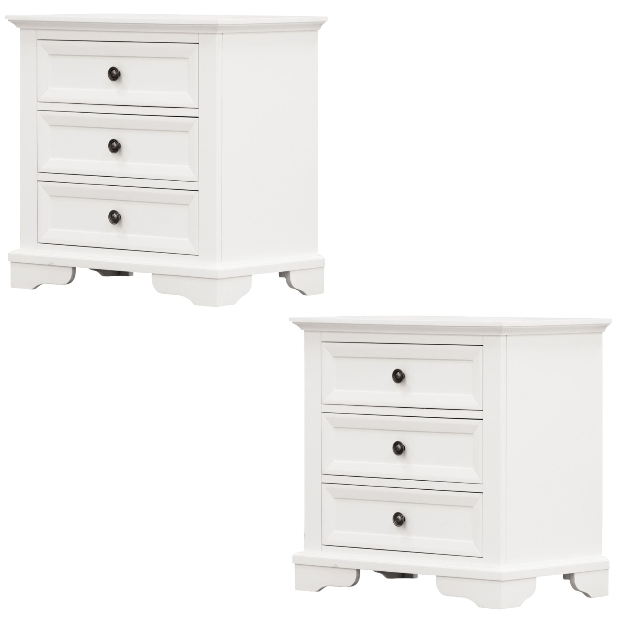 Back in Stock! No Assembly Required On This Set Of Two Bedside Tables With Three Drawers - White