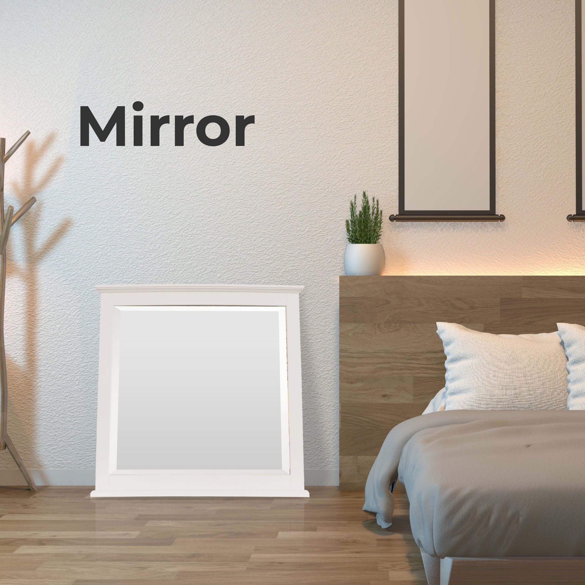 Back In Stock! Dresser Mirror With Wood Timber Frame - White