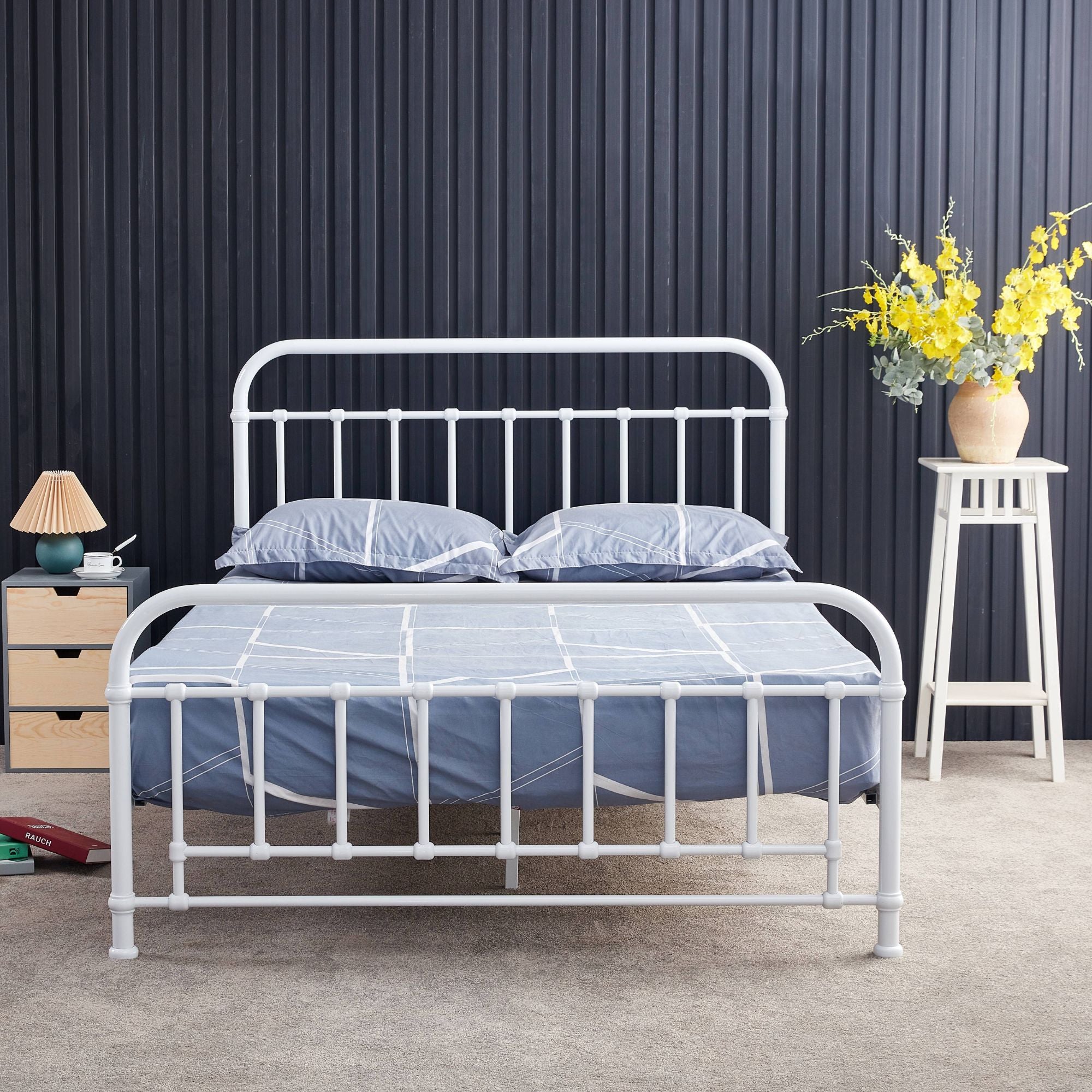 Queen Size Bed Metal - White