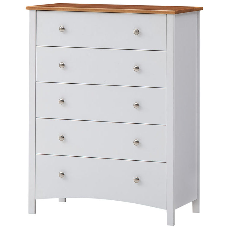 No Assembly required! Tallboy 5 Drawers - White