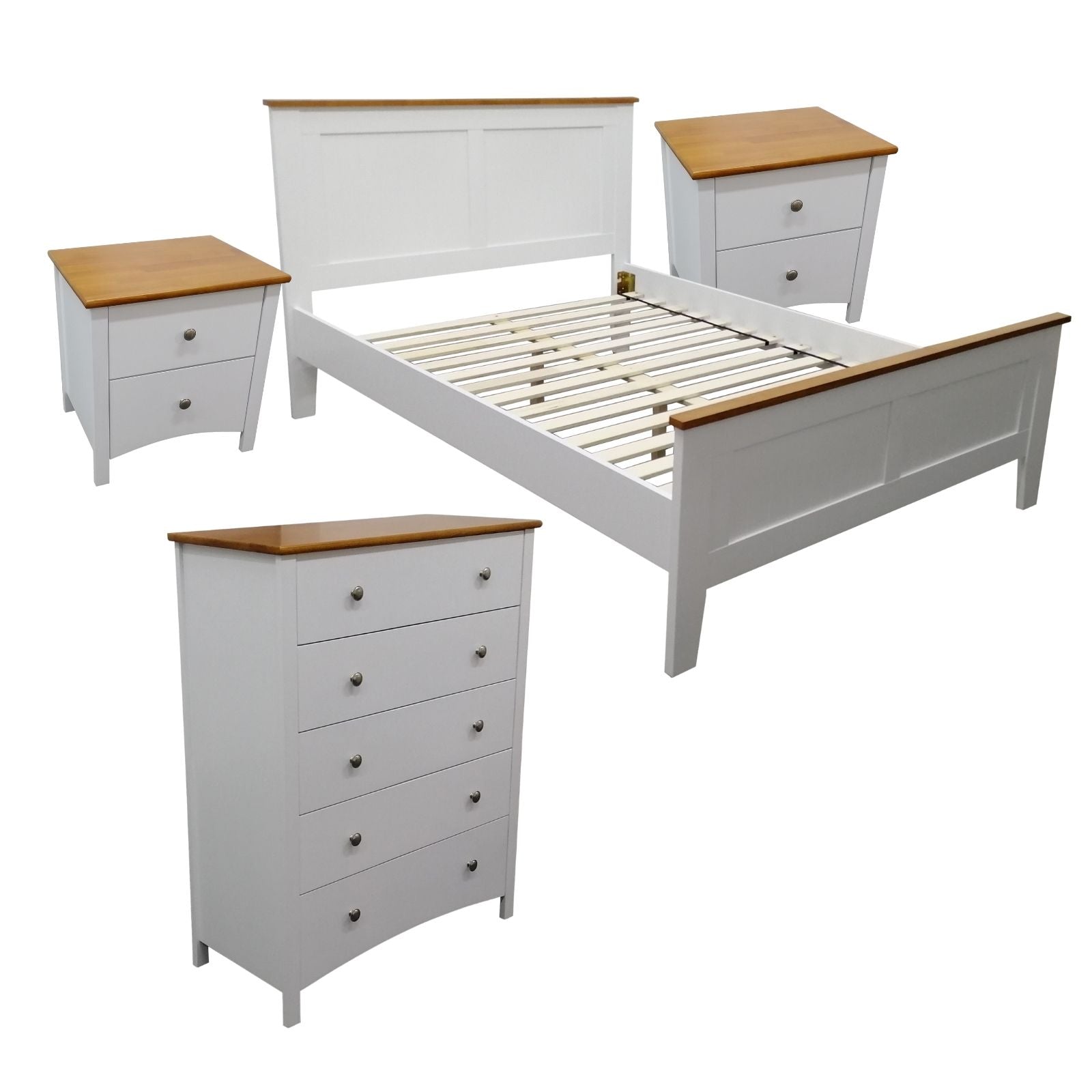 Out of Stock! Queen Bed 4pc Bedroom Furniture Package Bed, Bedside Tables and Tallboy  - White