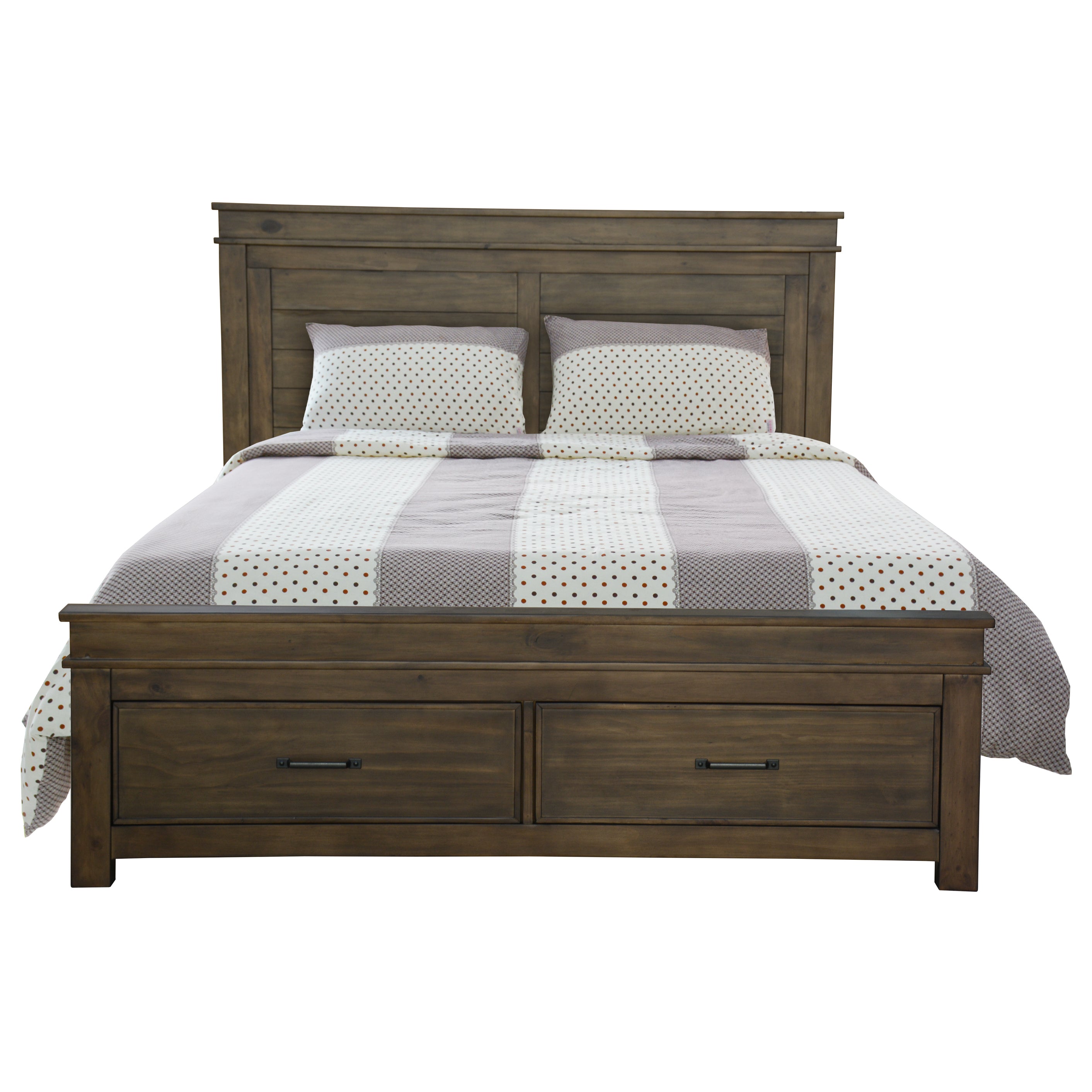 Out of Stock! Queen Size Bed Frame With Storage Drawers - Rustic Grey