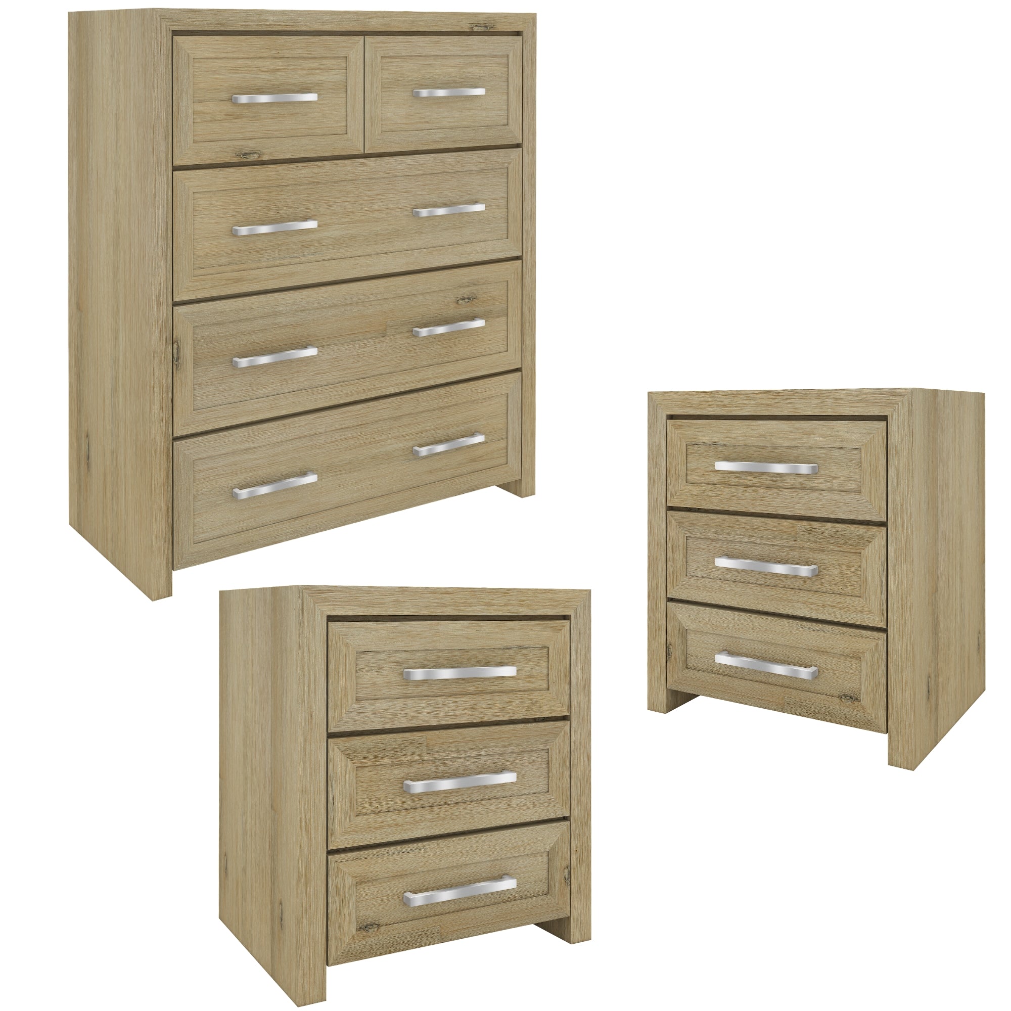 No Assembly Required! Set of Two Bedside Tables and Tallboy - Smoke