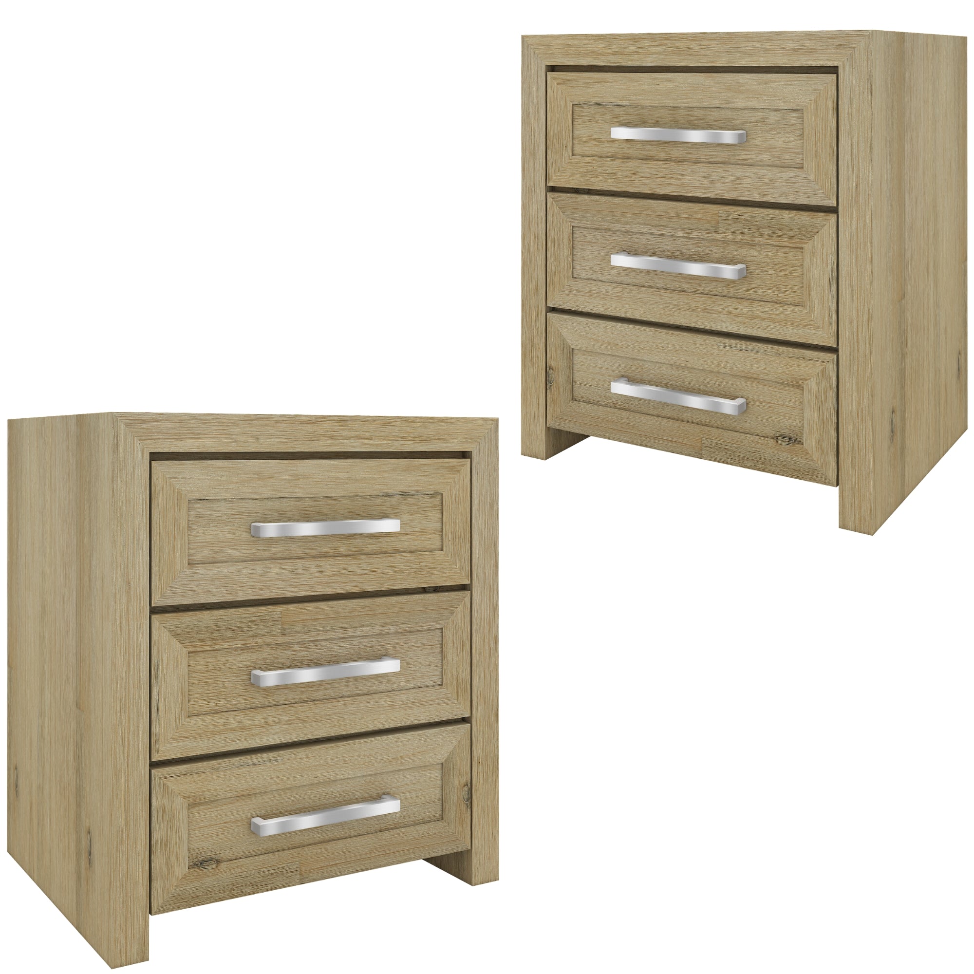 No Assembly Required! Set of Two Bedside Tables With 3 Drawers - Smoke