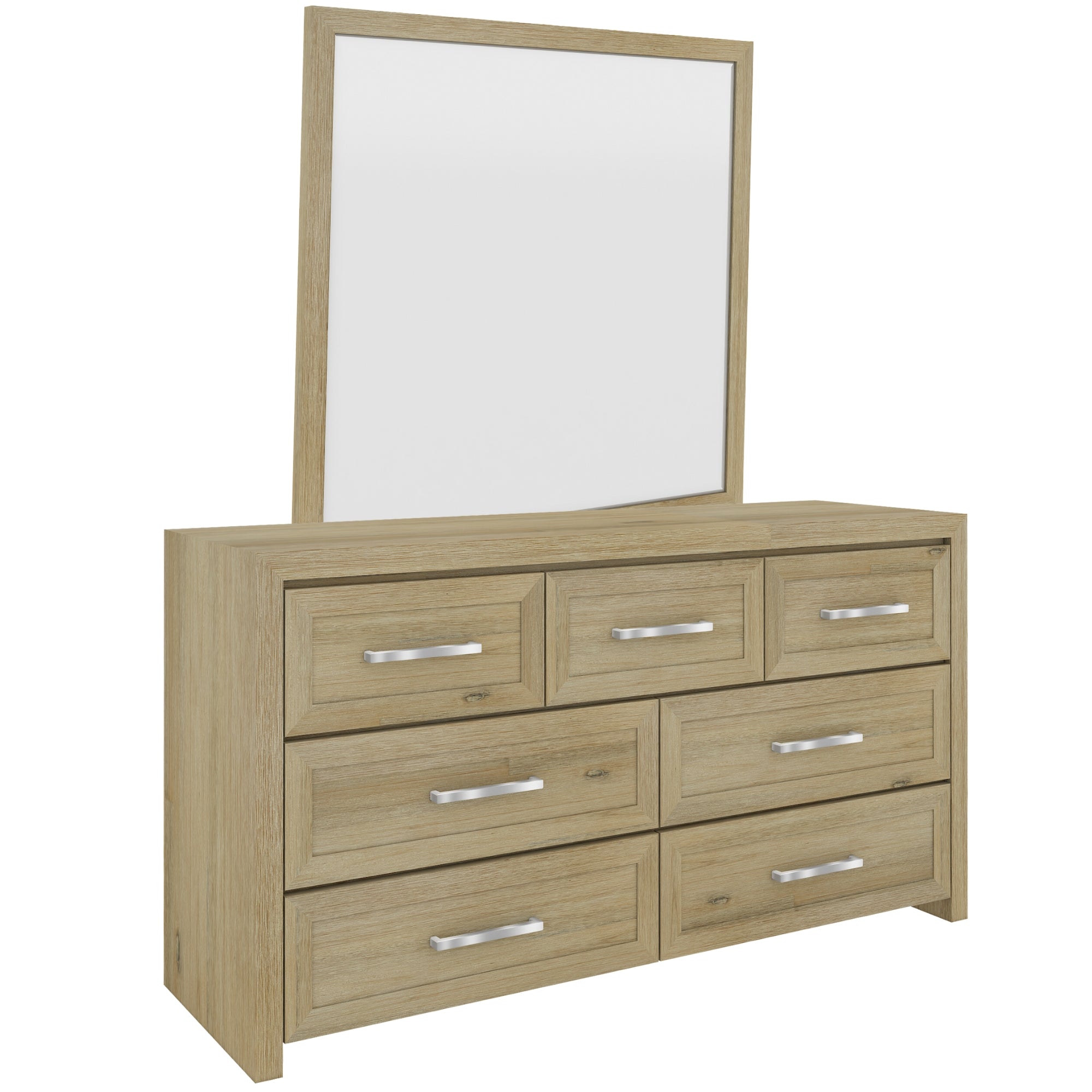 No Assembly Required on this Dresser and Mirror With Seven Drawers  - Solid Wood in Smoke