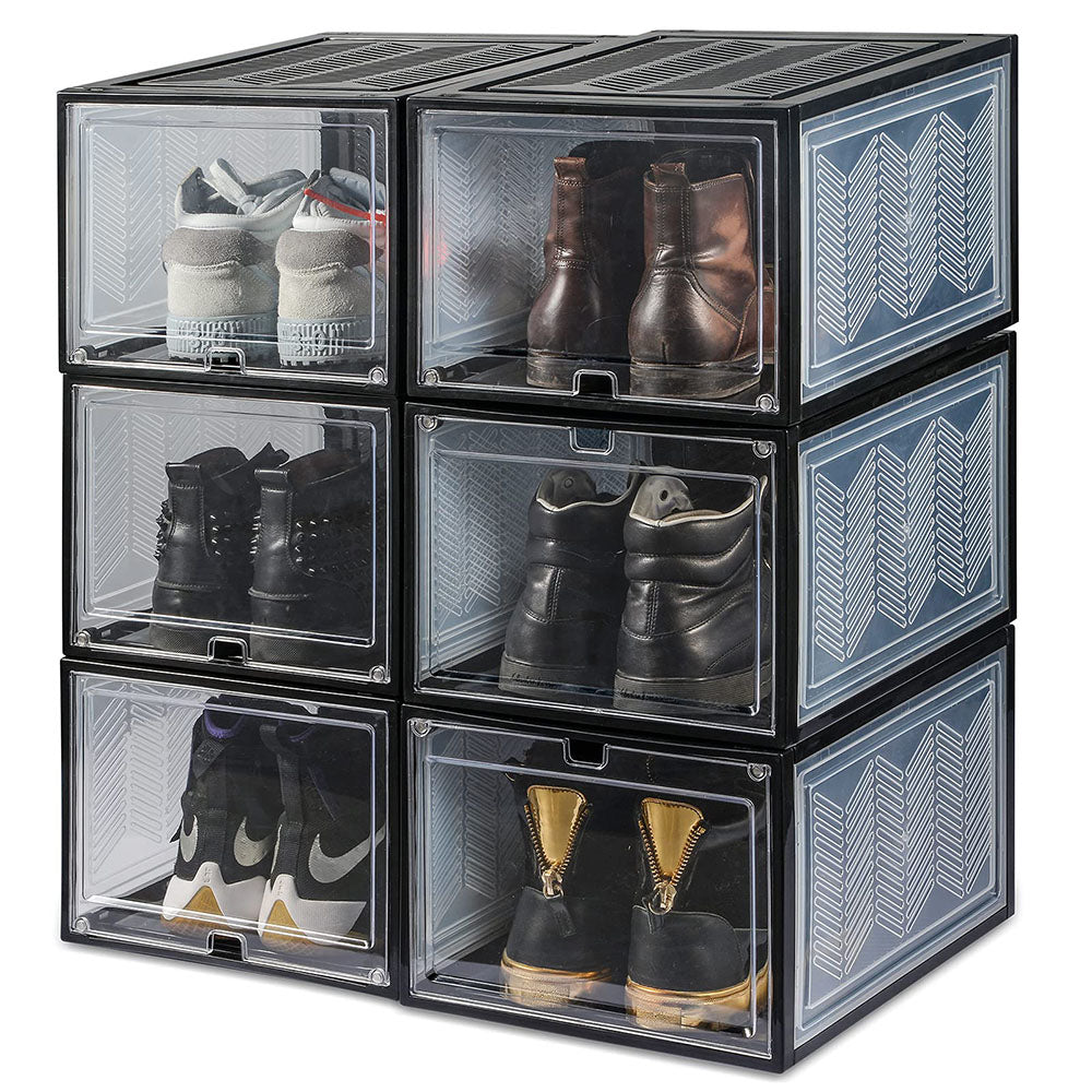 Back in Stock! 6x Large Shoe Storage Boxes Stackable Shoe Box Organisers Containers Display Cases Bins Magnetic Door