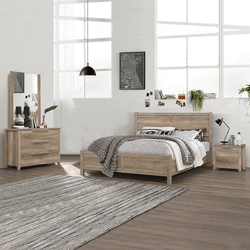 Double Size Four Piece Bedroom Suite Incl. Bed, Two Bedside Tables & Dresser With Mirror