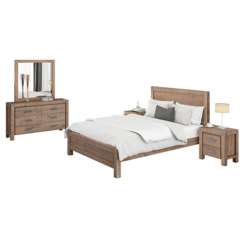 King Size 4 Piece Bedroom Suite With Bed, Two Bedside Tables & Dresser With Mirror