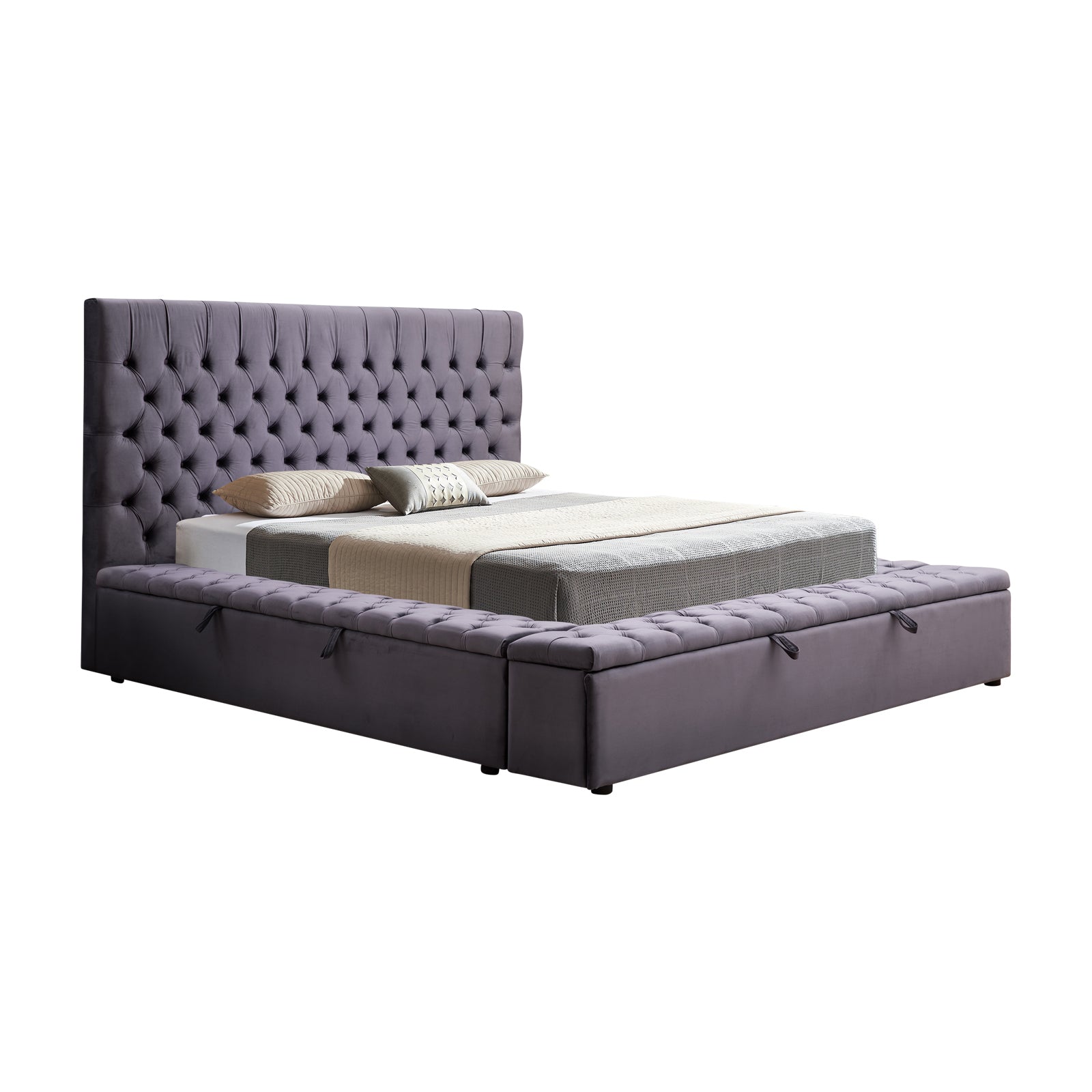 Queen Size Bed Frame With Velvet Upholstery and Tufted Headboard with Deep Quilting