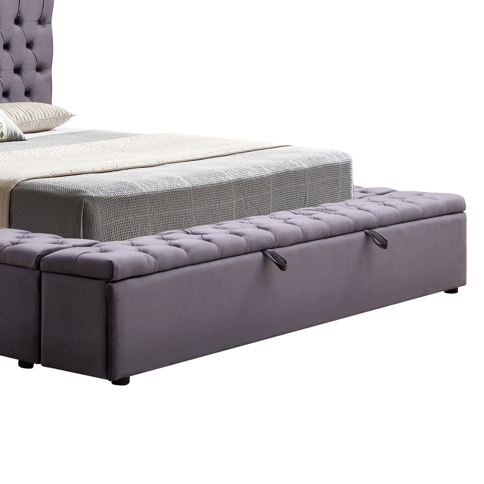 Out of Stock! Queen Size Bed Frame With Velvet Upholstery and Tufted Headboard with Deep Quilting