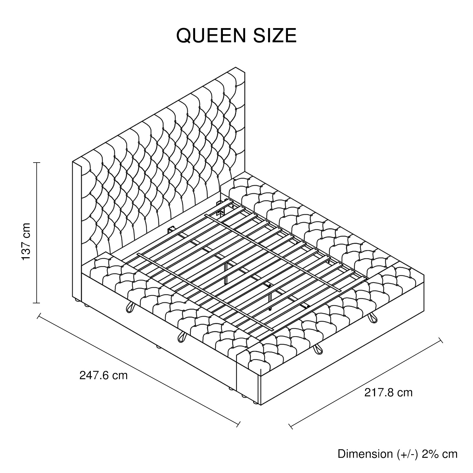 Out of Stock! Queen Size Bed Frame With Velvet Upholstery and Tufted Headboard with Deep Quilting