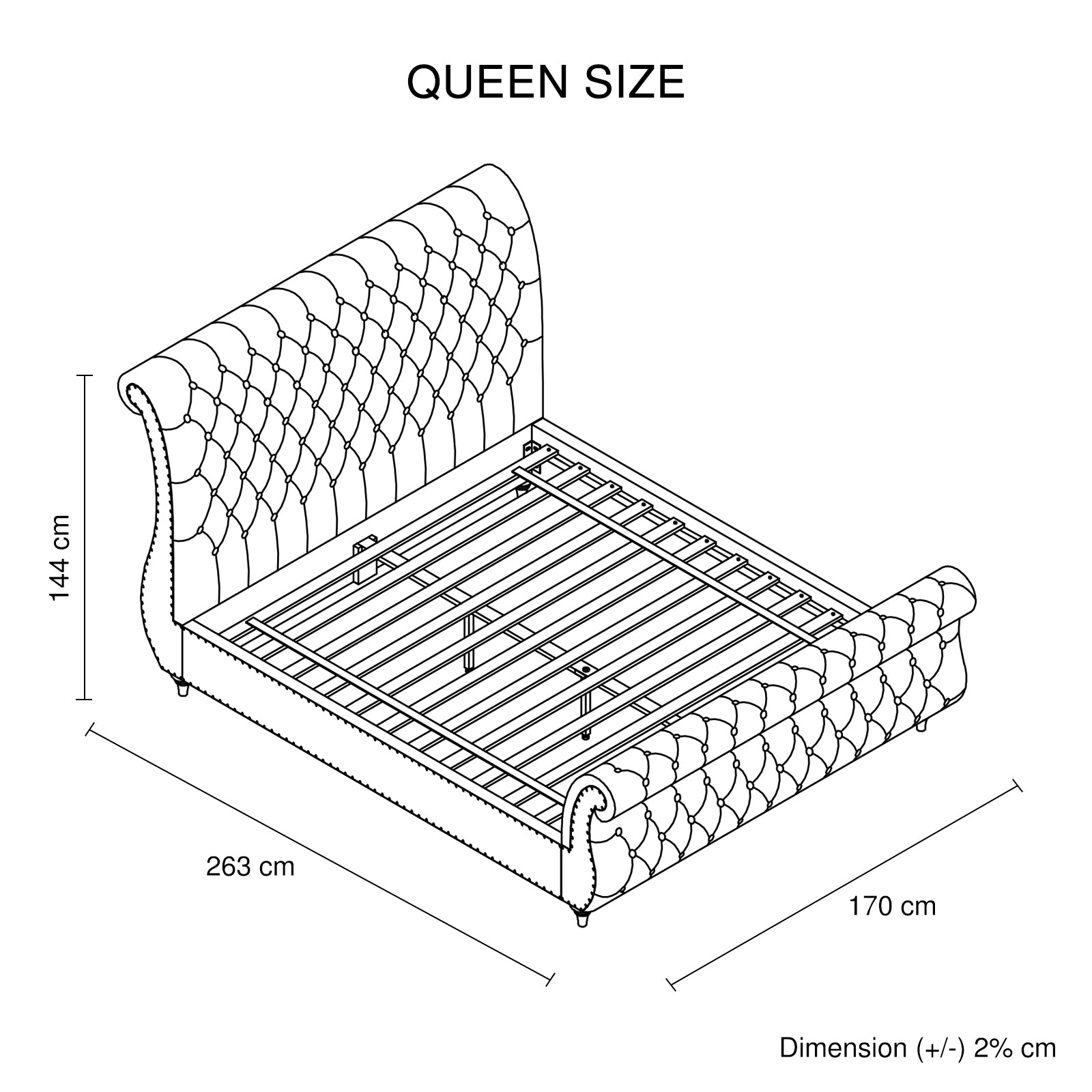 Out of Stock! Queen Size Sleigh Bedframe Velvet Upholstery Tufted Headboard And Footboard Deep Quilting