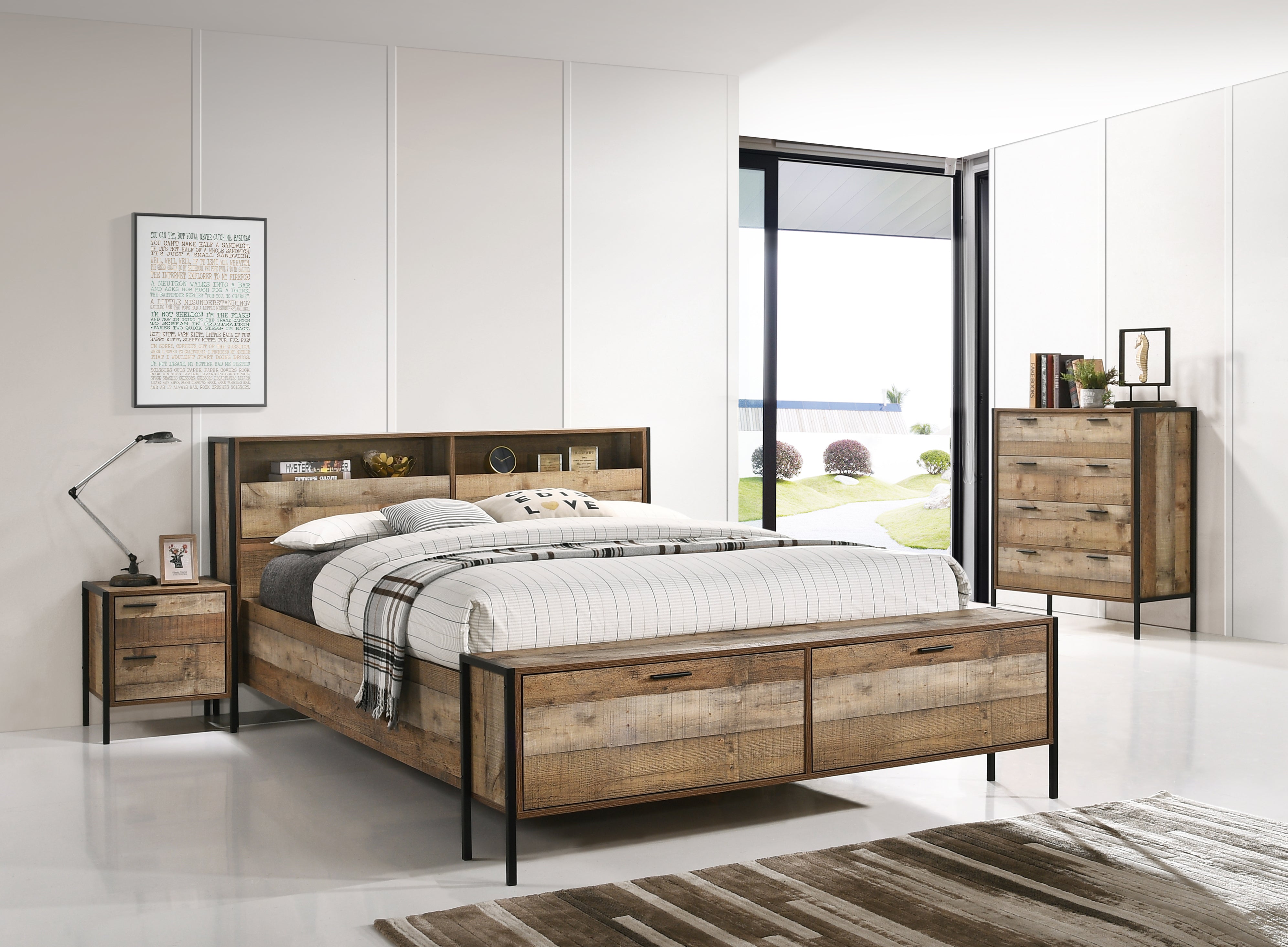 Out of Stock! Queen Size Bed Farme With Storage in Oak