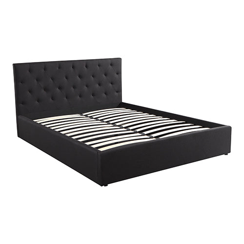 Out of Stock! Queen Size Bed Frame With Gas Lift Storage with Tufted Headboard - Black