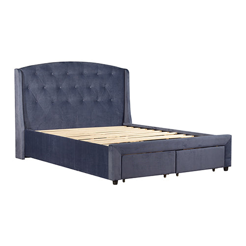 Out of Stock, Sorry! Queen Size Bed Frame With Two Storage Drawers - Navy Blue