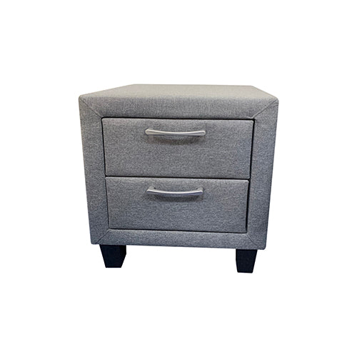Bedside Table 2 drawers Upholstered Fabric in Light Grey