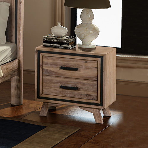 Bedside Table Two Drawer in Sliver Brush Colour