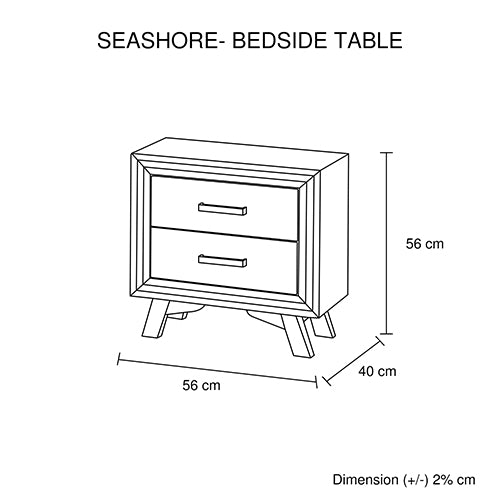 Bedside Table Two Drawer in Sliver Brush Colour