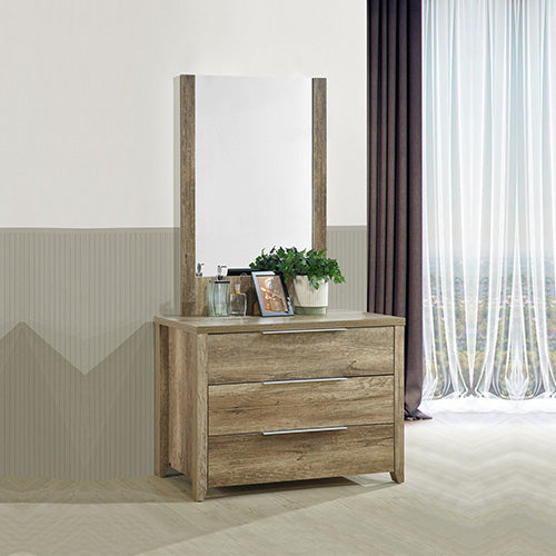 Out of Stock! Dresser with 3 Storage Drawers in Natural Wood like MDF in Oak Colour with Mirror