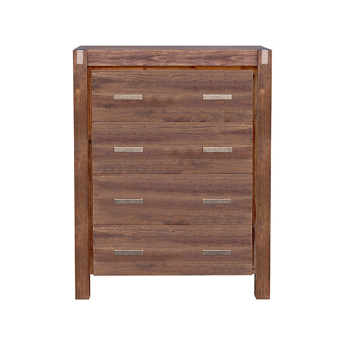 No assembly required! Tallboy with 4 Storage Drawers Solid Wooden in Chocolate Colour