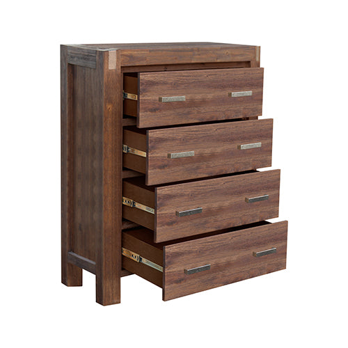 No assembly required! Tallboy with 4 Storage Drawers Solid Wooden in Chocolate Colour