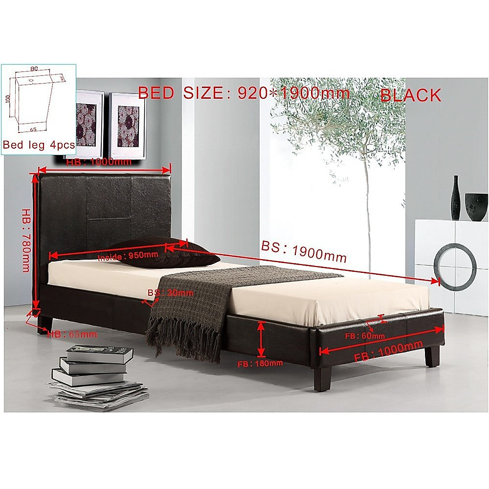 Out of Stock! Single Size Bed Frame PU Leather - Black