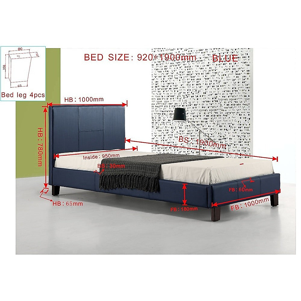 Out of Stock! Single Size Bed Frame PU Leather - Blue