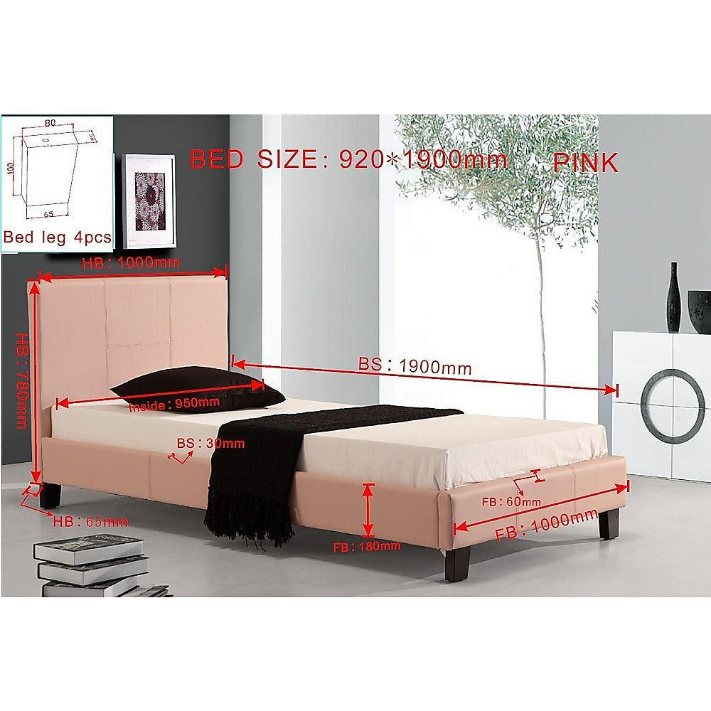 Out of Stock! Single Size Bed Frame PU Leather - Pink