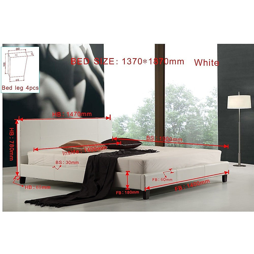Out of Stock! Double Size Bed Frame PU Leather - White