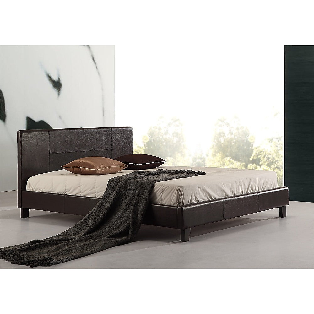Out of Stock! Double Size Bed Frame PU Leather - Brown