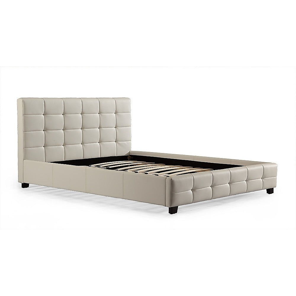 Out of Stock! Double Size Bed Frame With Button Tufted Headboard - White