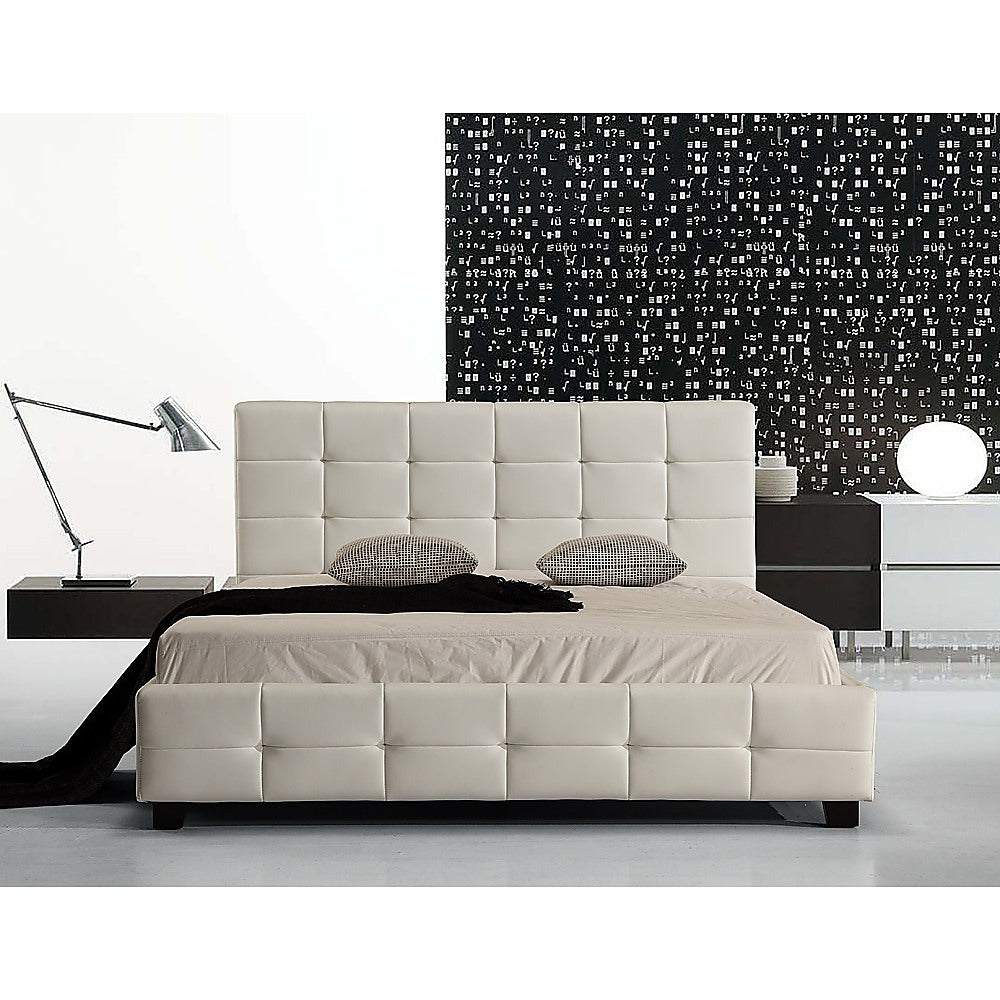 Out of Stock! Double Size Bed Frame With Button Tufted Headboard - White
