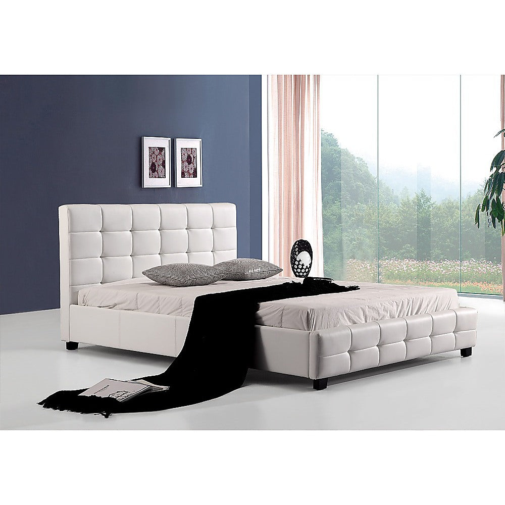 Out of Stock! Double Size Bed Frame With Button Tufted Headboard - White