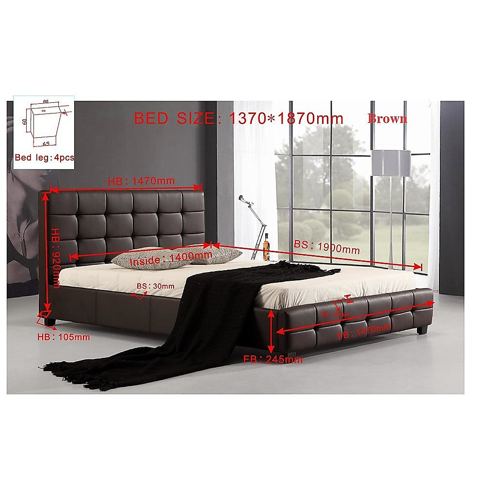 Out of Stock! Double Size Bed Frame With Tufted Headboard PU Leather - Brown
