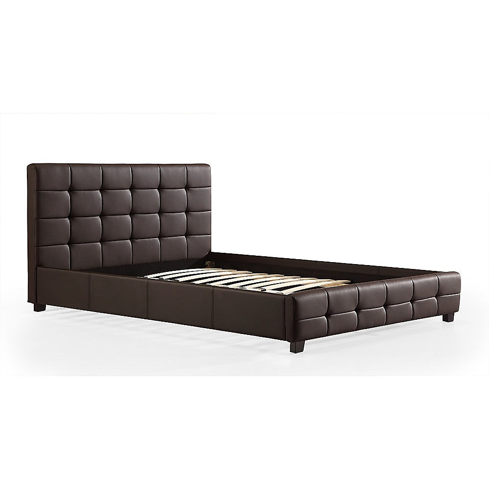 Out of Stock! Double Size Bed Frame With Tufted Headboard PU Leather - Brown