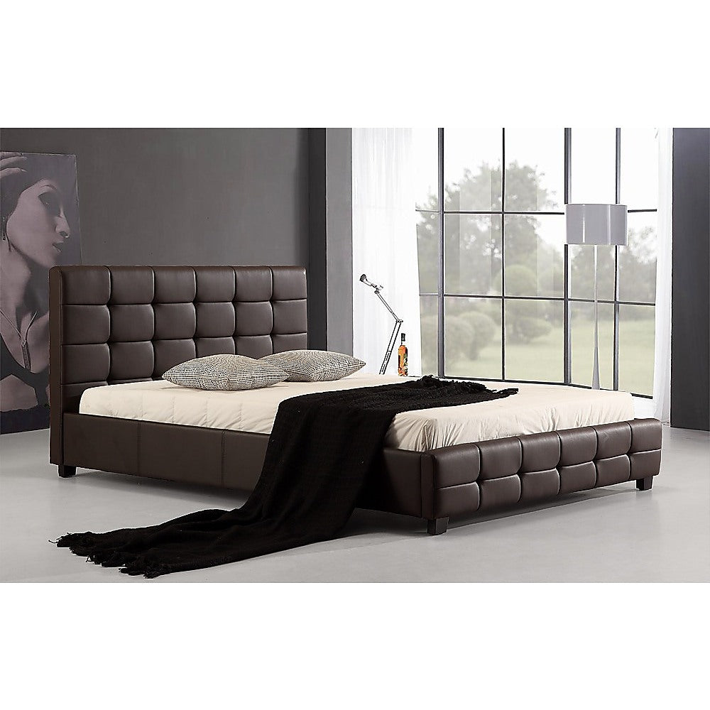 Out of Stock! Double Size Bed Frame With Tufted Headboard PU Leather - Brown