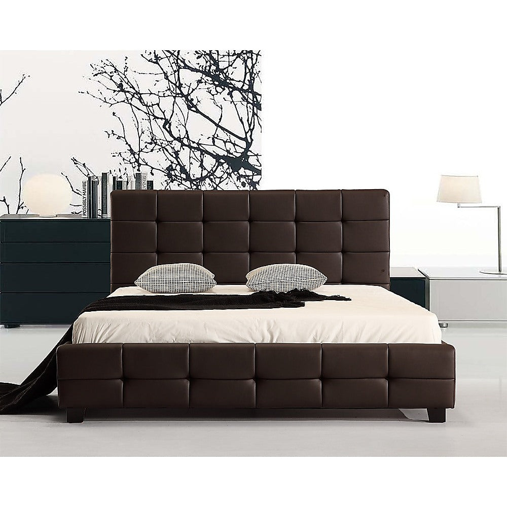 Out of Stock! Double Size Bed Frame With Tufted Headboard PU Leather - Brown