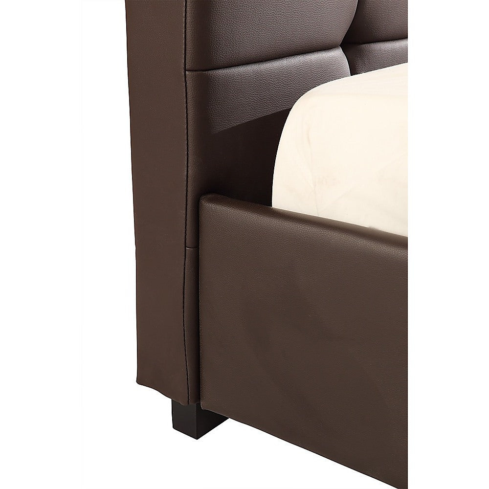 Out of Stock! Double Size Bed Frame With Tufted Headboard PU Leather - Brown