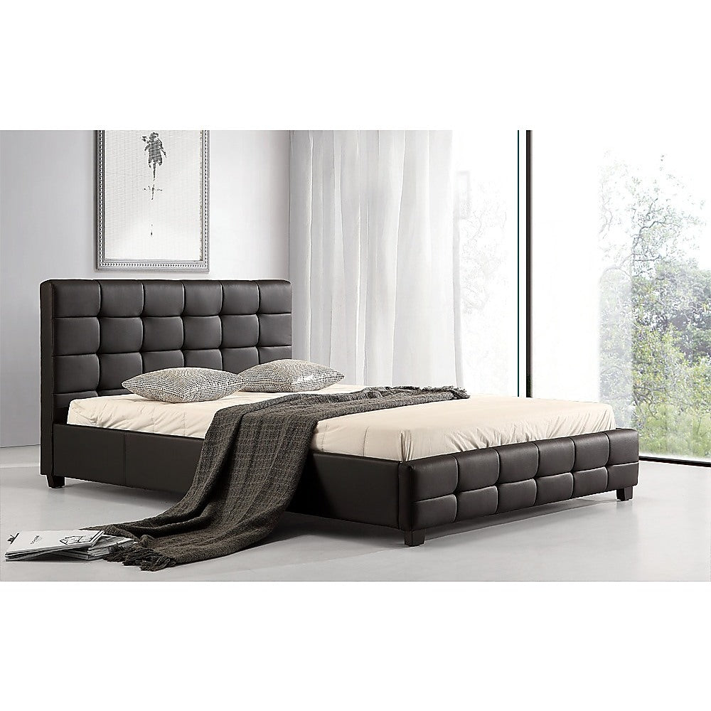 Out of Stock! Double Size Bed Frame With Tufted Headboard - Black
