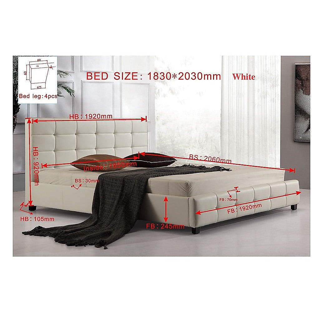 Out of Stock! King PU Leather Deluxe Bed Frame White