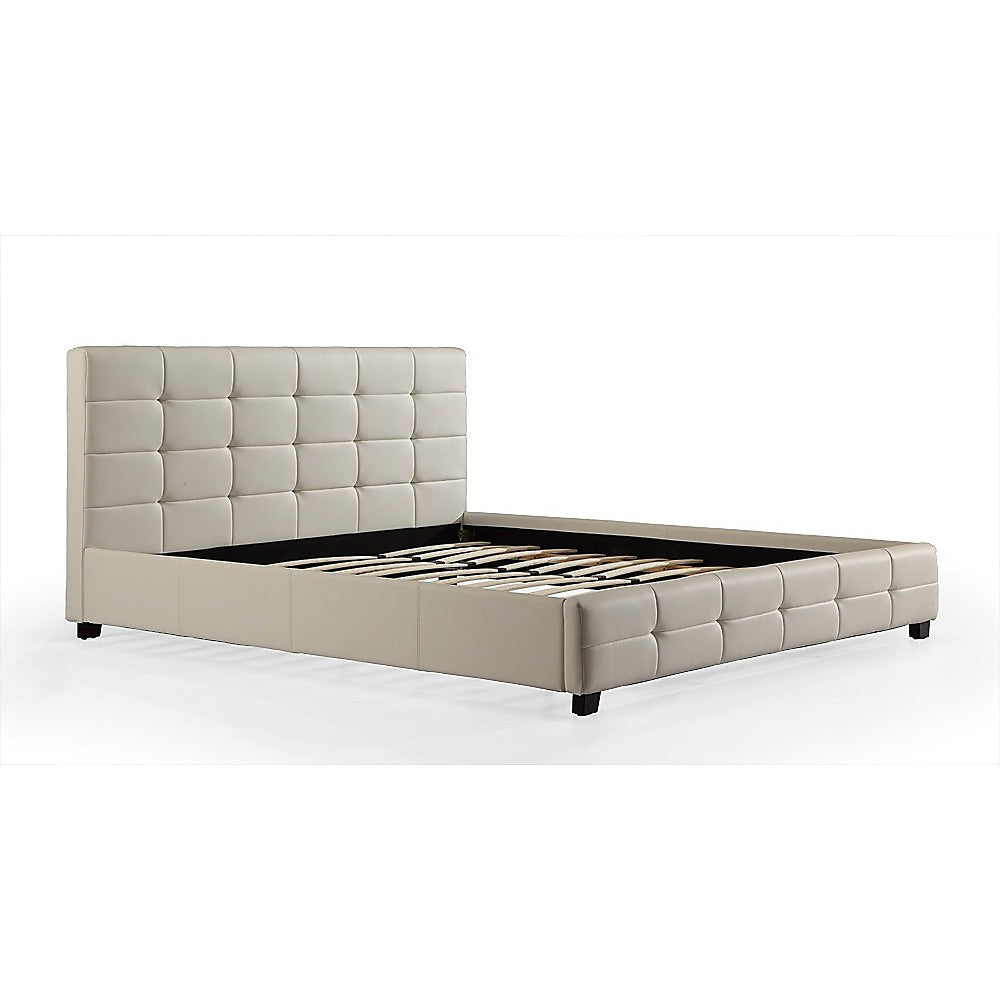 Out of Stock! King PU Leather Deluxe Bed Frame White