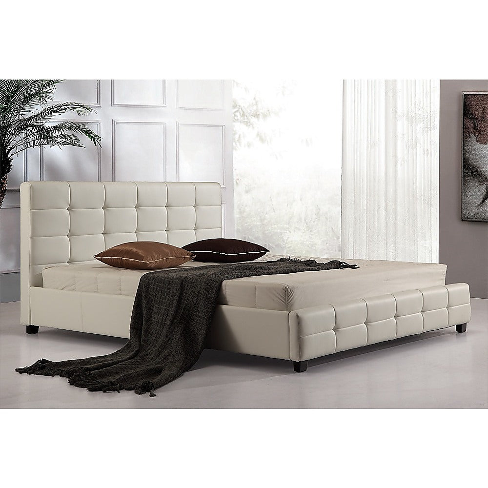 Out of Stock! King PU Leather Deluxe Bed Frame White